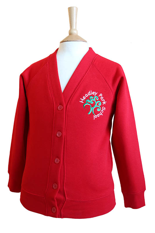 red sweatshirt cardigan school